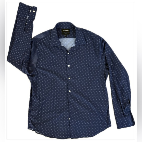 Bonobos Navy Blue Dot Print Shirt Men’s Large – Standard Fit Stretch - Picture 7 of 8